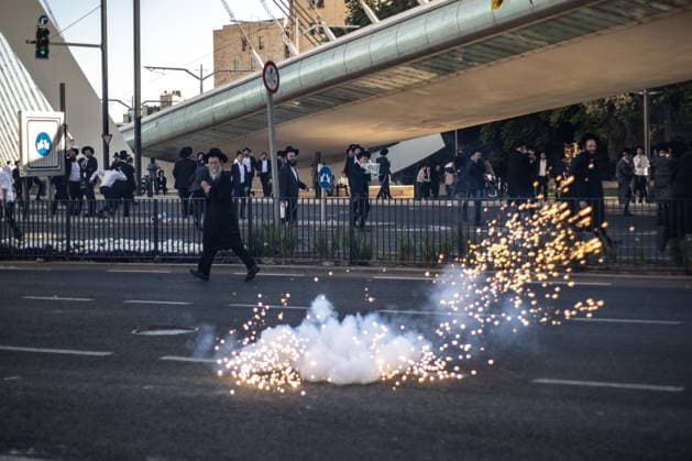 Ultra-Orthodox Jews protest mandatory military service in Jerusalem JERUSALEM - JUNE 1: Israeli police use stun grenades and mounted units to disperse ultra-Orthodox Jewish (Haredi) demonstrators protesting the detention of draft resisters and mandatory military service in West Jerusalem on June 1, 2026. Gathering at the Hamitarim Bridge, a major junction in the city, protesters condemned the arrest of nine Haredi men in Beit Shemesh a day earlier and blocked traffic, causing major disruptions before police moved to clear the roadway. Mostafa Alkharouf Anadolu Jerusalem Israel. Editorial use only. Please get in touch for any other usage.  Copyright: x2026xAnadoluxMostafaxAlkharoufx