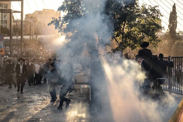 Ultra-Orthodox Jews protest mandatory military service in Jerusalem JERUSALEM - JUNE 1: Israeli police use stun grenades and mounted units to disperse ultra-Orthodox Jewish (Haredi) demonstrators protesting the detention of draft resisters and mandatory military service in West Jerusalem on June 1, 2026. Gathering at the Hamitarim Bridge, a major junction in the city, protesters condemned the arrest of nine Haredi men in Beit Shemesh a day earlier and blocked traffic, causing major disruptions before police moved to clear the roadway. Mostafa Alkharouf Anadolu Jerusalem Israel. Editorial use only. Please get in touch for any other usage.  Copyright: x2026xAnadoluxMostafaxAlkharoufx