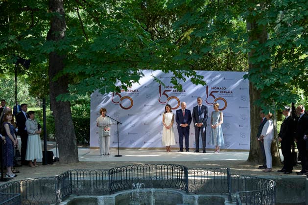 June 1, 2026, Madrid, Madrid, Spain: KING FELIPE VI of Spain (2R), QUEEN LETIZIA of Spain (L), PRINCESS CHARLENE of Monaco (R) and PRINCE ALBERT II of Monaco (2L) visit the exhibitions marking the 150th anniversary of the first diplomatic mission between Spain and Monaco Madrid Spain - ZUMAc260 20260601_zep_c260_047 Copyright: xMikexChicorrox