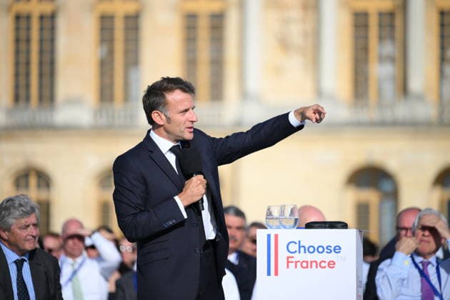 Choose France Business Summit - Paris French president Emmanuel Macron delivers a speech during a Choose France summit in Versailles, France on June 1, 2026. Photo by Eliot Blondet ABACAPRESS.COM Versailles France  Copyright: xBlondetxEliot ABACAx
