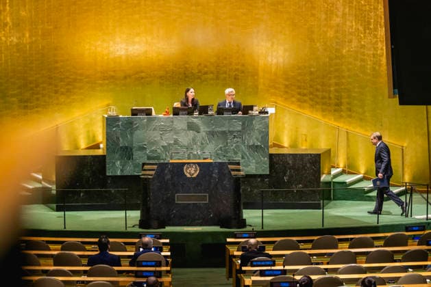 Johann Wadephul (CDU), Bundesaussenminister, aufgenommen in der General Assembly der Vereinten Nationen in New York City, 29.05.2026. Der Minister reist in die USA fuer die Wahl zum nichtstaendigen Sitz im Sicherheitsrat der Vereinten Nationen. Fotografiert im Auftrag des Auswaertigen Amtes New York City Vereinigte Staaten von Amerika *** Johann Wadephul CDU , Federal Foreign Minister, photographed at the General Assembly of the United Nations in New York City, 29 05 2026 The Minister travels to the USA for the election to the non-permanent seat on the United Nations Security Council Photographed on behalf of the Federal Foreign Office New York City United States of America Copyright: xJulianexSonntag AAx