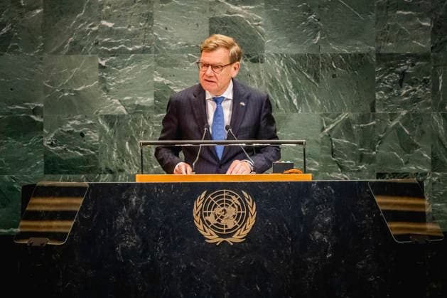 Johann Wadephul (CDU), Bundesaussenminister, aufgenommen in der General Assembly der Vereinten Nationen in New York City, 29.05.2026. Der Minister reist in die USA fuer die Wahl zum nichtstaendigen Sitz im Sicherheitsrat der Vereinten Nationen. Fotografiert im Auftrag des Auswaertigen Amtes New York City Vereinigte Staaten von Amerika *** Johann Wadephul CDU , Federal Foreign Minister, photographed at the General Assembly of the United Nations in New York City, 29 05 2026 The Minister travels to the USA for the election to the non-permanent seat on the United Nations Security Council Photographed on behalf of the Federal Foreign Office New York City United States of America Copyright: xJulianexSonntag AAx