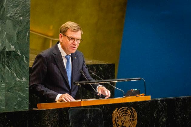 Johann Wadephul (CDU), Bundesaussenminister, aufgenommen in der General Assembly der Vereinten Nationen in New York City, 29.05.2026. Der Minister reist in die USA fuer die Wahl zum nichtstaendigen Sitz im Sicherheitsrat der Vereinten Nationen. Fotografiert im Auftrag des Auswaertigen Amtes New York City Vereinigte Staaten von Amerika *** Johann Wadephul CDU , Federal Foreign Minister, photographed at the General Assembly of the United Nations in New York City, 29 05 2026 The Minister travels to the USA for the election to the non-permanent seat on the United Nations Security Council Photographed on behalf of the Federal Foreign Office New York City United States of America Copyright: xJulianexSonntag AAx