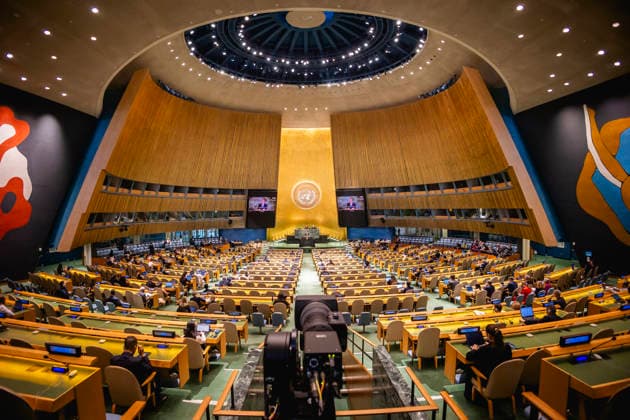 Johann Wadephul (CDU), Bundesaussenminister, aufgenommen in der General Assembly der Vereinten Nationen in New York City, 29.05.2026. Der Minister reist in die USA fuer die Wahl zum nichtstaendigen Sitz im Sicherheitsrat der Vereinten Nationen. Fotografiert im Auftrag des Auswaertigen Amtes New York City Vereinigte Staaten von Amerika *** Johann Wadephul CDU , Federal Foreign Minister, photographed at the General Assembly of the United Nations in New York City, 29 05 2026 The Minister travels to the USA for the election to the non-permanent seat on the United Nations Security Council Photographed on behalf of the Federal Foreign Office New York City United States of America Copyright: xJulianexSonntag AAx