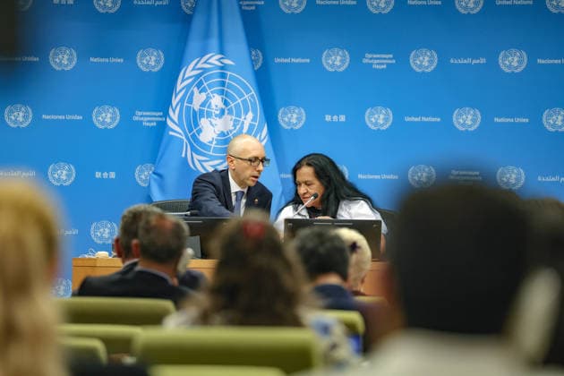 June 1, 2026, New York, New York, USA: Ambassador LEONOR ZALABATA, Permanent Representative of Colombia to the United Nations, holds a press conference at UNHQ in New York as Colombia takes up the Security Council presidency for the month of June. New York USA - ZUMAo116 20260601_znp_o116_023 Copyright: xBiancaxOterox