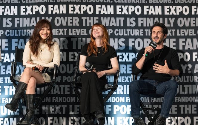 June 1, 2026, Denver, Colorado, USA: Lost Boys cast KAREN FUKUHARA, left, VALORIE CURRY, center, TOMER CAPONE, right, talk to fans during a Q & A panel discussion during FAN EXPO Denver at the Colorado Convention Center Saturday afternoon. Denver USA - ZUMAav4_ 20260601_zaf_av4_011 Copyright: xHectorxAcevedox