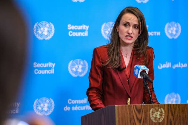 June 1, 2026, New York, New York, USA: RomaniaÃ¢â‚¬â ¢s Minister for Foreign Affairs OANA-SILVIA TOIU briefs reporters at the Security Council stakeout after a briefing on Ukraine at UNHQ in New York, following a Russian drone incursion into Romanian airspace that injured two civilians and raised wider concerns over the regional spillover of RussiaÃ¢â‚¬â ¢s war against Ukraine. New York USA  - ZUMAo116 20260601_znp_o116_100 Copyright: xBiancaxOterox
