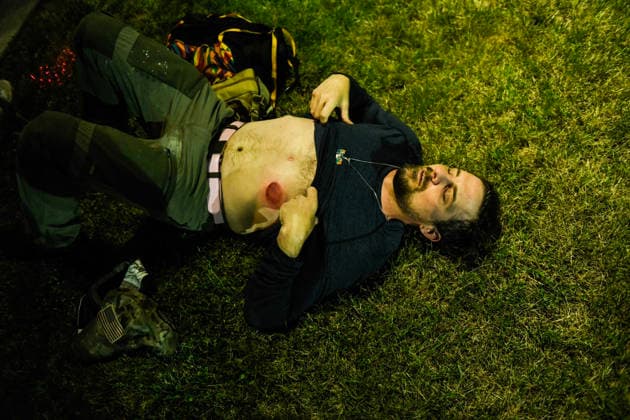 June 1, 2026, Newark, New Jersey, United States: A protester displays injuries received during the clashes with riot police outside Delaney Hall during a protest. Protests continue to be held daily as detainees at Delaney Hall maintain a hunger and labor strike against current conditions at the facility. Newark United States  - ZUMAs197 20260601_aaa_s197_246 Copyright: xMatthewxHatcherx