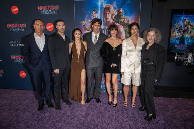 June 1, 2026, New York, United States: (L-R) Ynon Kreiz, Travis Knight, Camila Mendes, Nicholas Galitzine, Alison Brie, Morena Baccarin and Courtenay Valenti attend Masters of the Universe Fan Screening at Regal Times Square on June 1, 2026 in New York City. New York United States - ZUMAs197 20260601_aaa_s197_345 Copyright: xRonxAdarx