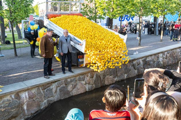 01.06.2026, Tallinn. The 13th annual Duck Race took place in Kadriorg Park. It is a charity event, which aims to raise money in support of children with cancer, and their families. 20000 rubber ducks were released in the canal and over 300000â‚¬ was raised. Photo: Martin Pedaja Postimees Tallinn Harjumaa Estonia 1MP01JUN2026D10  Copyright: xMartinxPedajax President Alar Karis releasing the rubber ducks