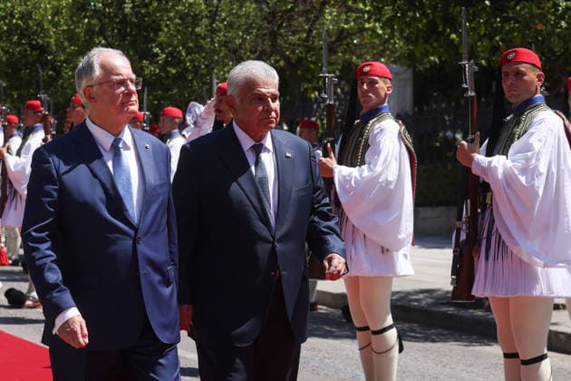 Greek President Tasoulas welcomes Panamanian counterpart Mulino in Athens ATHENS, GREECE – JUNE 2: Greek President Konstantinos Tasoulas (L) welcomes Panamanian President Jose Raul Mulino (R) during an official welcoming ceremony at the Presidential Palace in Athens, Greece, on June 2, 2026. Costas Baltas Anadolu Athens Greece. Editorial use only. Please get in touch for any other usage.  Copyright: x2026xAnadoluxCostasxBaltasx
