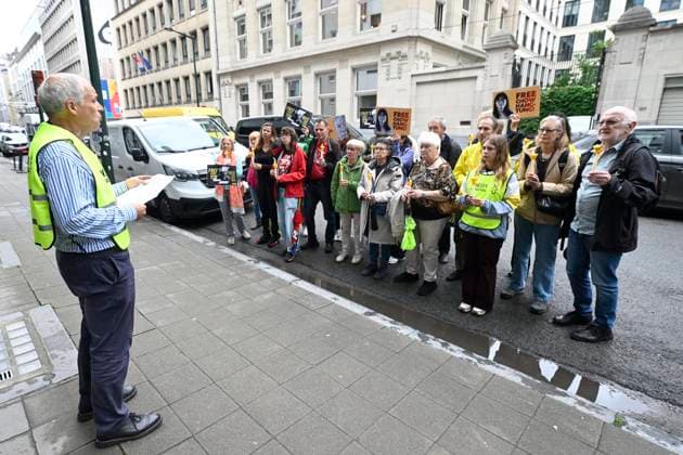 Rally outside the Hong Kong Economic & Trade Office BRUSSELS, BELGIUM - JUNE 02 : Rally outside the Hong Kong Economic & Trade Office organised by Amnesty International and the Belgian trade unions ACV-CSC and FGTB to mark the 37th anniversary of the Tiananmen Square crackdown (4 June).The organisation also intends to call for the release of two prisoners of conscience who are being held simply for attempting to organise a similar protest in Hong Kong on June 2, 2026 in Brussels, Belgium, 02 06 2026 Brussels Belgium  Copyright: xDidierxLebrunx