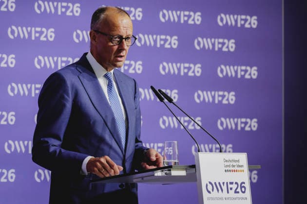 Friedrich Merz (CDU), Bundeskanzler, aufgenommen beim Ostdeutschen Wirtschaftsforum in Bad Saarow, 02.06.2026. Bad Saarow Deutschland *** Friedrich Merz CDU , Federal Chancellor, photographed at the East German Economic Forum in Bad Saarow, 02 06 2026 Bad Saarow Germany Copyright: xFlorianxGaertnerx