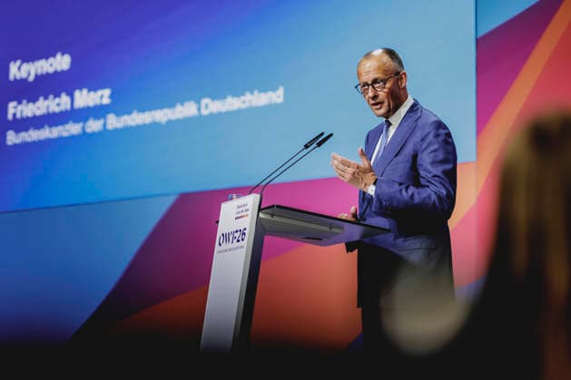 Friedrich Merz (CDU), Bundeskanzler, aufgenommen beim Ostdeutschen Wirtschaftsforum in Bad Saarow, 02.06.2026. Bad Saarow Deutschland *** Friedrich Merz CDU , Federal Chancellor, photographed at the East German Economic Forum in Bad Saarow, 02 06 2026 Bad Saarow Germany Copyright: xFlorianxGaertnerx