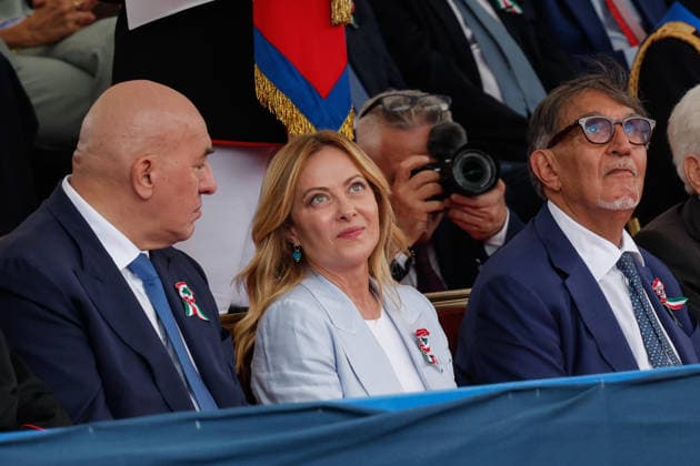 June 2, 2026, Roma, Italy: Italian Prime Minister Giorgia Meloni attends the military parade on the occasion of the 80th anniversary of Republic Day, in Rome, Italy, 2 June 2026. ANSA GIUSEPPE LAMI. Roma Italy  - ZUMAa110 20260602_zaf_a110_024 Copyright: xGiuseppexLamix