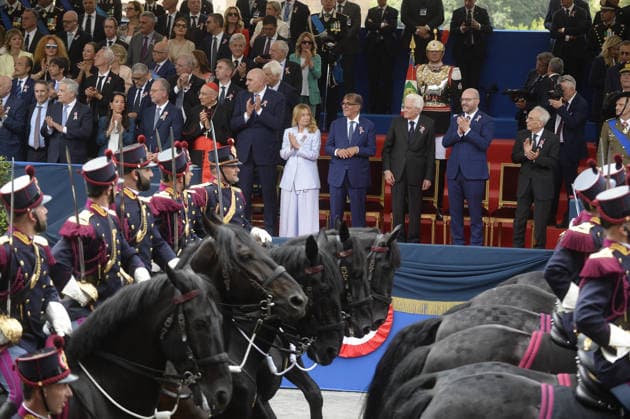 Foto IPP Marco Mattei Roma 02 06 2026 80 Anniversario della Festa della Repubblica la Rivista Militare ai Fori Imperiali nella foto Guido Crosetto Giorgia Meloni Ignazio La Russa Sergio Mattarella Giovanni Amoruso Italy Photo Press - World Copyright . *** Photo IPP Marco Mattei Rome 02 06 2026 80 Anniversary of Republic Day the Military Review at the Imperial Forums in the photo Guido Crosetto Giorgia Meloni Ignazio La Russa Sergio Mattarella Giovanni Amoruso Italy Photo Press World Copyright 