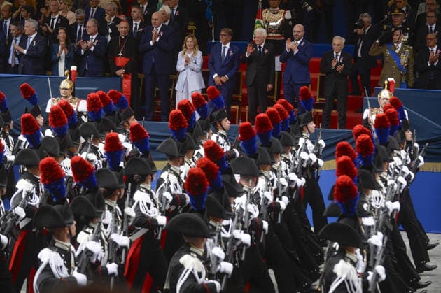 Foto IPP Marco Mattei Roma 02 06 2026 80 Anniversario della Festa della Repubblica la Rivista Militare ai Fori Imperiali nella foto Guido Crosetto Giorgia Meloni Ignazio La Russa Sergio Mattarella Giovanni Amoruso Italy Photo Press - World Copyright . *** Photo IPP Marco Mattei Rome 02 06 2026 80 Anniversary of Republic Day the Military Review at the Imperial Forums in the photo Guido Crosetto Giorgia Meloni Ignazio La Russa Sergio Mattarella Giovanni Amoruso Italy Photo Press World Copyright 