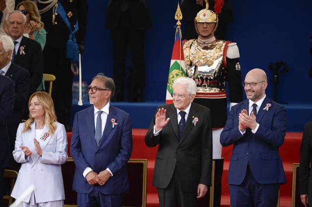 Foto IPP Marco Mattei Roma 02 06 2026 80 Anniversario della Festa della Repubblica la Rivista Militare ai Fori Imperiali nella foto Giorgia Meloni Ignazio La Russa Sergio Mattarella Lorenzo Fontana Italy Photo Press - World Copyright . *** Photo IPP Marco Mattei Rome 02 06 2026 80 Anniversary of Republic Day the Military Review at the Imperial Forums in the photo Giorgia Meloni Ignazio La Russa Sergio Mattarella Lorenzo Fontana Italy Photo Press World Copyright 