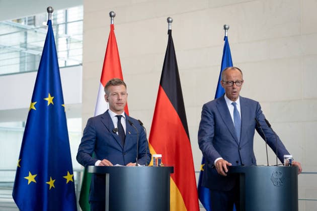 Friedrich Merz, Bundeskanzler, Ministerpräsident, Péter Magyar Berlin, Bundeskanzleramt, Pressekonferenz, Friedrich Merz, Bundeskanzler, Ministerpräsident, Ungarn, Péter Magyar Berlin Berlin GER *** Friedrich Merz, Federal Chancellor, Prime Minister, Péter Magyar Berlin, Federal Chancellery, Press conference, Friedrich Merz, Federal Chancellor, Prime Minister, Hungary, Péter Magyar Berlin Berlin GER