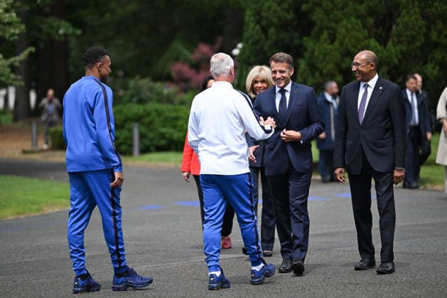 French President Emmanuel Macron Visits National Football Centre Ahead of 2026 FIFA World Cup French head coach Didier Deschamps, Kylian Mbappe and Emmanuel Macron French President Emmanuel Macron and First Lady Brigitte Macron visit the National Football Centre in Clairefontaine, near Paris, on June 2, 2026. Ahead of the 2026 FIFA World Cup, the President met players and coaching staff of the France men’s national football team to express his support. He also met members of the France women’s national team as they prepared for upcoming FIFA Women’s World Cup 2027 qualifying matches. Photo by Jeanne Accorsini Pool ABACAPRESS.COM Clairefontaine France  Copyright: xAccorsinixJeanne Pool ABACAx