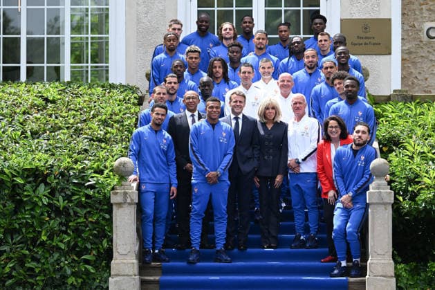 French President Emmanuel Macron Visits National Football Centre Ahead of 2026 FIFA World Cup Family photo French President Emmanuel Macron and First Lady Brigitte Macron visit the National Football Centre in Clairefontaine, near Paris, on June 2, 2026. Ahead of the 2026 FIFA World Cup, the President met players and coaching staff of the France men’s national football team to express his support. He also met members of the France women’s national team as they prepared for upcoming FIFA Women’s World Cup 2027 qualifying matches. Photo by Jeanne Accorsini Pool ABACAPRESS.COM Clairefontaine France  Copyright: xAccorsinixJeanne Pool ABACAx