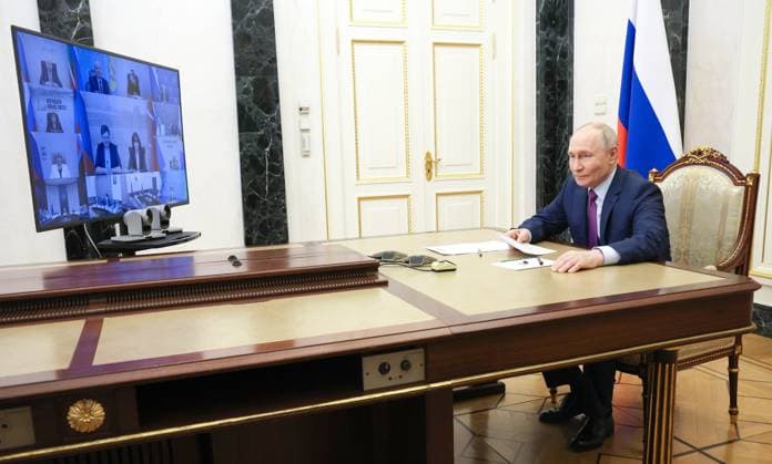 Russia Language Policy Presidential Council 9178545 02.06.2026 Russian President Vladimir Putin attends a meeting of the Presidential Council for State Policy on Promoting the Russian Language and the Languages of the Peoples of Russia via a video conference, in Moscow, Russia. Vyacheslav Prokofyev Sputnik Moscow Russia  Copyright: xVyacheslavxProkofyevx