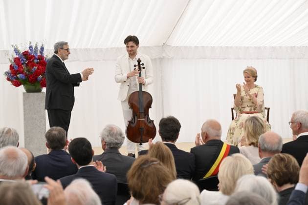 Queen Mathilde Meets Laureates 2026 Queen Elisabeth Competition WATERLOO, BELGIUM - JUNE 02: Queen Mathilde of Belgium pictured congratulating laureates of the 2026 Queen Elisabeth Competition and winner Ettore Pagano on June 02, 2026 in WATERLOO, Belgium, 02 06 2026 WATERLOO Belgium  Copyright: xPhilipxReynaersx