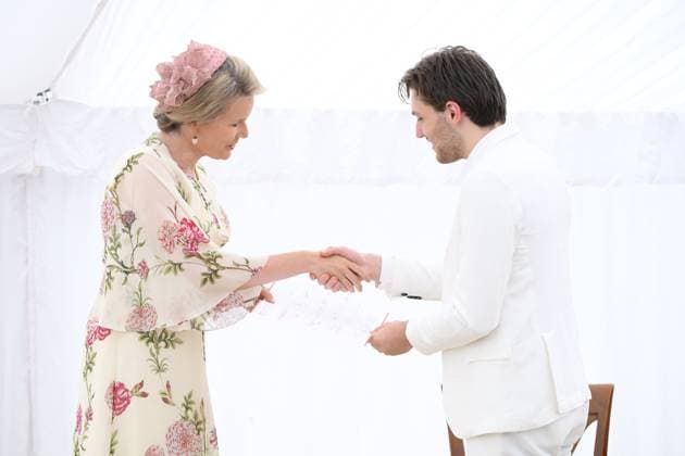 Queen Mathilde Meets Laureates 2026 Queen Elisabeth Competition WATERLOO, BELGIUM - JUNE 02: Queen Mathilde of Belgium pictured congratulating laureates of the 2026 Queen Elisabeth Competition and winner Ettore Pagano on June 02, 2026 in WATERLOO, Belgium, 02 06 2026 WATERLOO Belgium  Copyright: xPhilipxReynaersx