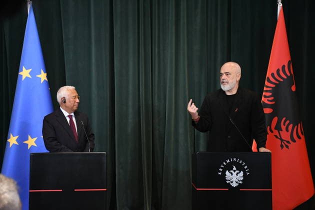 Antonio Costa holds joint press conference with Edi Rama in Tirana TIRANA, ALBANIA - JUNE 2: European Council President Antonio Costa (L) holds joint press conference with Albanian Prime Minister Edi Rama (R) in Tirana, Albania on June 2, 2026. Olsi Shehu Anadolu Tirana Albania. Editorial use only. Please get in touch for any other usage.  Copyright: x2026xAnadoluxOlsixShehux