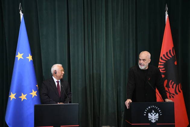 Antonio Costa holds joint press conference with Edi Rama in Tirana TIRANA, ALBANIA - JUNE 2: European Council President Antonio Costa (L) holds joint press conference with Albanian Prime Minister Edi Rama (R) in Tirana, Albania on June 2, 2026. Olsi Shehu Anadolu Tirana Albania. Editorial use only. Please get in touch for any other usage.  Copyright: x2026xAnadoluxOlsixShehux