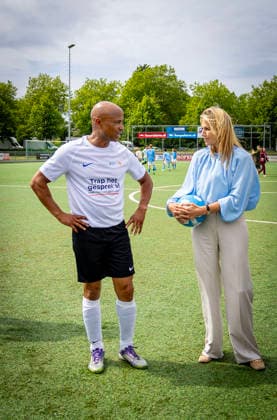 02-06-2026 Voorburg Queen Maxima, Honorary Chair of the MIND Us Foundation, with Humberto Tan during the kick off the ˜The Invisible Injury™ program by the KNVB and Zilveren Kruis at Forum Sport in Voorburg. Â  Copyright: xPPEx