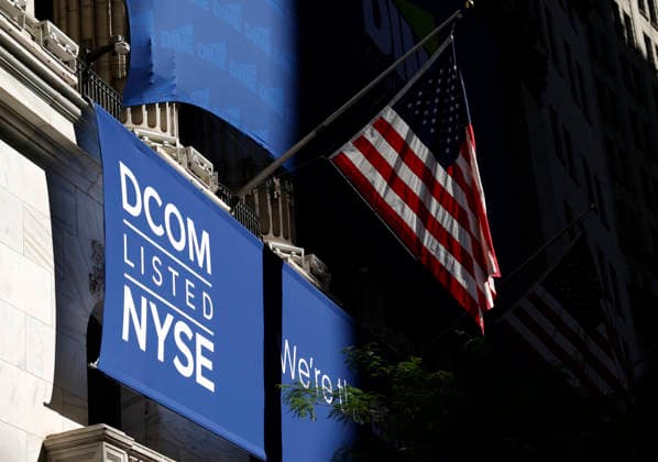 Dime Commercial Bank banners hang at the entrance to the New York Stock Exchange on Wall Street on Tuesday, June 2, 2026 in New York City. According to Tuesday s Job Openings and Labor Turnover Survey, Job openings surged in April to reach their highest level since May 2024.  NYP20260602109 JOHNxANGELILLO