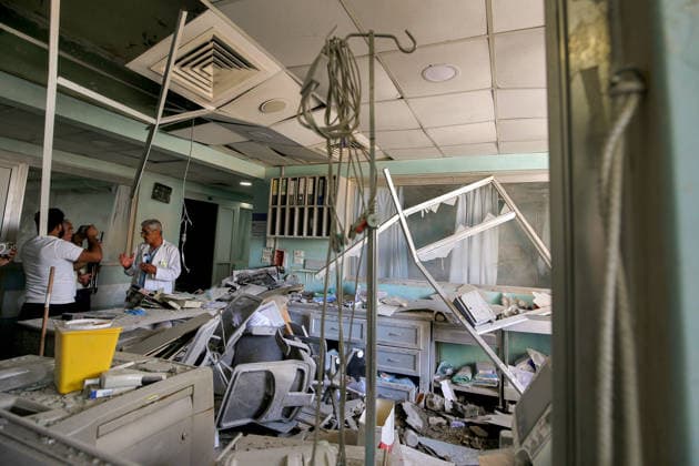 June 2, 2026, Tyre, Tyre, Lebanon: Dr Bassam Mtairek spakes with press as he stands near destruction at the ICU unit at Jabal Amel Hospital that was partially destroyed in Israeli air strikes in the southern Lebanese port city of Tyre. Clashes have continued in southern Lebanon despite Israel and Hezbollah accepting a US plan for a partial ceasefire. President Donald Trump said he had spoken to both sides and they agreed that all shooting will stop , after Iran warned Israeli military actions in Lebanon were a threat to the US-Iran ceasefire. Tyre Lebanon - ZUMAn313 20260602_zip_n313_012 Copyright: xMarwanxNaamanix