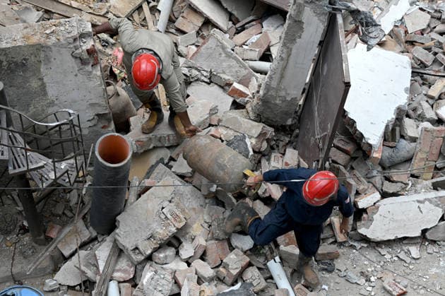 NEW DELHI, INDIA - JUNE 2: NDRF team conducts a search and rescue operation as a building collapsed after the cylinder blast in Mukundpur, Burari, on June 2, 2026 in New Delhi, India. Neighbours and officials alleged that a large number of cylinders were being stored illegally inside the house where the blast occurred. (Photo by Ishant Chauhan Hindustan Times ) House Collapses After Cylinder Blast In Delhi™s Mukundpur, People Feared Trapped Under Debris