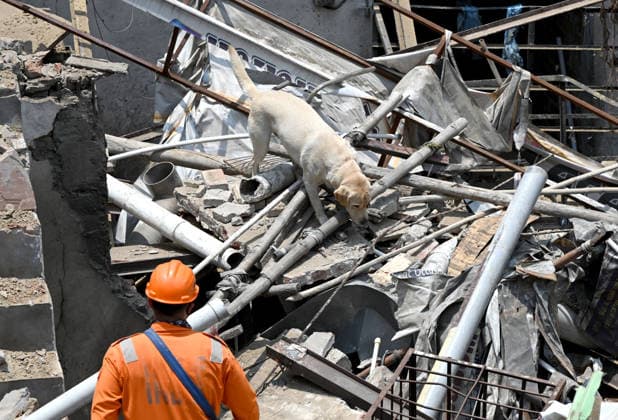NEW DELHI, INDIA - JUNE 2: NDRF team conducts a search and rescue operation as a building collapsed after the cylinder blast in Mukundpur, Burari, on June 2, 2026 in New Delhi, India. Neighbours and officials alleged that a large number of cylinders were being stored illegally inside the house where the blast occurred. (Photo by Ishant Chauhan Hindustan Times ) House Collapses After Cylinder Blast In Delhi™s Mukundpur, People Feared Trapped Under Debris