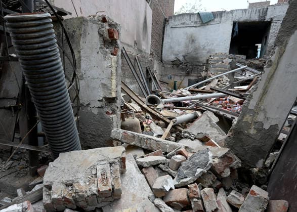 NEW DELHI, INDIA - JUNE 2: NDRF team conducts a search and rescue operation as a building collapsed after the cylinder blast in Mukundpur, Burari, on June 2, 2026 in New Delhi, India. Neighbours and officials alleged that a large number of cylinders were being stored illegally inside the house where the blast occurred. (Photo by Ishant Chauhan Hindustan Times ) House Collapses After Cylinder Blast In Delhi™s Mukundpur, People Feared Trapped Under Debris