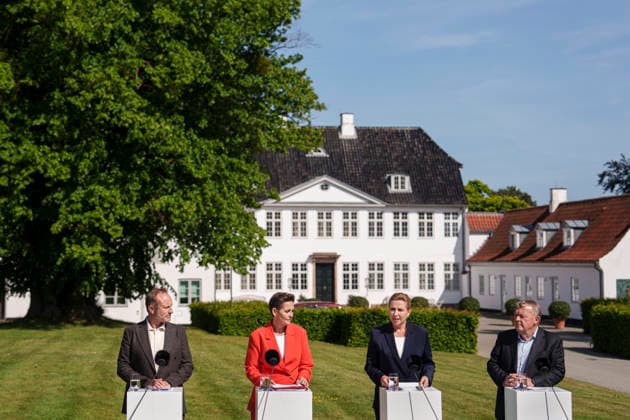 DENMARK The Government Platform is Presented Party leaders Martin Lidegaard (Radikale Venstre), Pia Olsen Dyhr (SF), incoming Prime Minister Mette Frederiksen (Socialdemokratiet), and Lars Loekke Rasmussen (Moderaterne) present the government platform for a new government in Denmark, at Marienborg in Kongens Lyngby, Tuesday, June 2, 2026. (Photo: Liselotte Sabroe Ritzau Scanpix) , Copenhagen Denmark *** DENMARK The Government Platform is Presented Party leaders Martin Lidegaard Radikale Venstre , Pia Olsen Dyhr SF , incoming Prime Minister Mette Frederiksen Socialdemokratiet , and Lars Loekke Rasmussen Moderaterne present the government platform for a new government in Denmark, at Marienborg in Kongens Lyngby, Tuesday, June 2, 2026 Photo  Copyright: Ritzau Scanpix LiselottexSabroex spdk20260602-175310-L