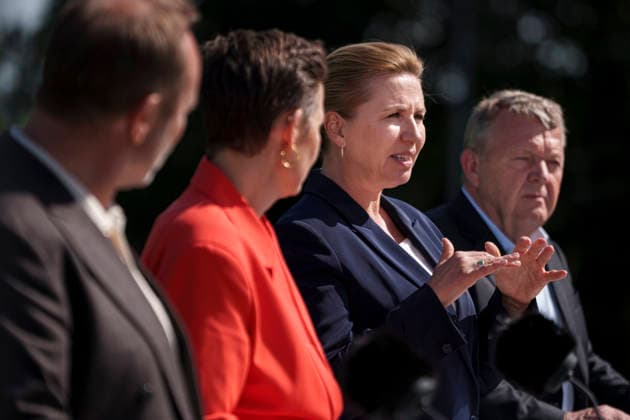 DENMARK Government Foundation Presented Party leaders Martin Lidegaard (Radikale Venstre), Pia Olsen Dyhr (SF), incoming Prime Minister Mette Frederiksen (Social Democrats), and Lars Loekke Rasmussen (Moderates) present the government foundation for a new government in Denmark, at Marienborg in Kongens Lyngby, Tuesday, June 2, 2026. (Photo: Liselotte Sabroe Ritzau Scanpix) , Copenhagen Denmark *** DENMARK Government Foundation Presented Party leaders Martin Lidegaard Radikale Venstre , Pia Olsen Dyhr SF , incoming Prime Minister Mette Frederiksen Social Democrats , and Lars Loekke Rasmussen Moderates present the government foundation for a new government in Denmark, at Marienborg in Kongens Lyngby, Tuesday, June 2, 2026 Photo Liselotte Sa  Copyright: Ritzau Scanpix LiselottexSabroex spdk20260602-173843-L