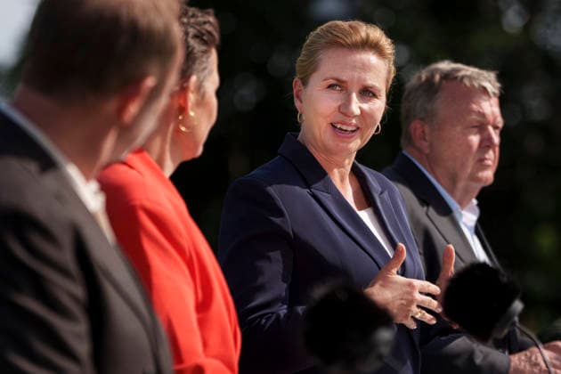 DENMARK Government Foundation Presented Party leaders Martin Lidegaard (Radikale Venstre), Pia Olsen Dyhr (SF), future Prime Minister Mette Frederiksen (Socialdemokratiet), and Lars Loekke Rasmussen (Moderaterne) present the government foundation for a new government in Denmark, at Marienborg in Kongens Lyngby, Tuesday, June 2, 2026. (Photo: Liselotte Sabroe Ritzau Scanpix) , Copenhagen Denmark *** DENMARK Government Foundation Presented Party leaders Martin Lidegaard Radikale Venstre , Pia Olsen Dyhr SF , future Prime Minister Mette Frederiksen Socialdemokratiet , and Lars Loekke Rasmussen Moderaterne present the government foundation for a new government in Denmark, at Marienborg in Kongens Lyngby, Tuesday, June 2, 2026 Photo Liselotte  Copyright: Ritzau Scanpix LiselottexSabroex spdk20260602-174831-L