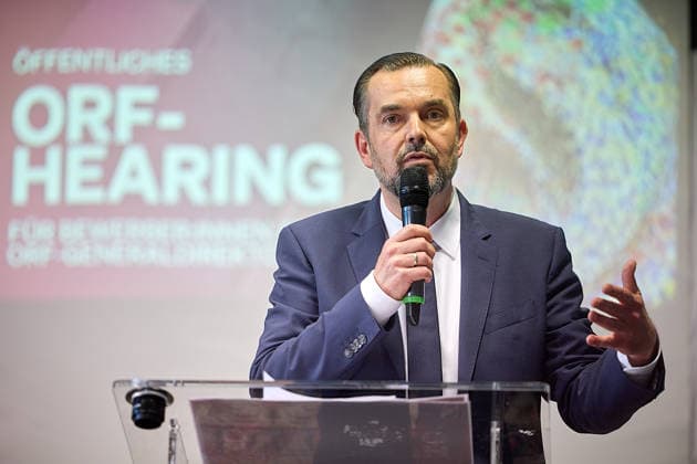 - Wien 02.06.2026 - NEOS Hearing ORF GD Kandidaten- Öffentliches Hearing der Kandidaten für das Amt des ORF-Generaldirektors im ORF-Funkhaus Wien. Insgesamt bewerben sich 13 Kandidaten um die Nachfolge an der Spitze des ORF. 5 von ihnen wurden zu einem öffentlichen Hearing des NEOS Lab eingeladen, um ihre Vorstellungen für die Zukunft des öffentlich-rechtlichen Rundfunks zu präsentieren. PHOTO: Ex-APA-CEO Clemens Pig. Vienna (AUSTRIA) - Candidates for the position of ORF Director General during a public hearing organized by NEOS Lab at the ORF Funkhaus in Vienna. Medienpolitik, Medienreform, Public Service, Digitalisierung, Unabhängigkeit, Medienmanagement, Demokratie, Stiftungsrat, Medienzukunft, Auswahlverfahren, öffentlich recht 