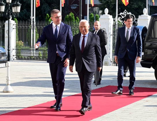 Hristijan Mickoski Prime Minister of North Macedonia welcomes Antonio Costa European Council President in Skopje, North Macedonia, 2 Juney 2026. IMAGO PETR STOJANOVSKI