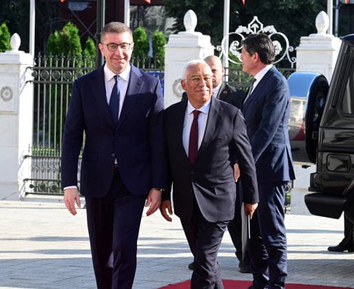 Hristijan Mickoski Prime Minister of North Macedonia welcomes Antonio Costa European Council President in Skopje, North Macedonia, 2 Juney 2026. IMAGO PETR STOJANOVSKI