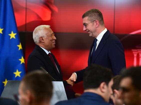 Antonio Costa European Council President and Hristijan Mickoski Prime Minister of North in Skopje, North Macedonia, 2 Juney 2026. IMAGO PETR STOJANOVSKI