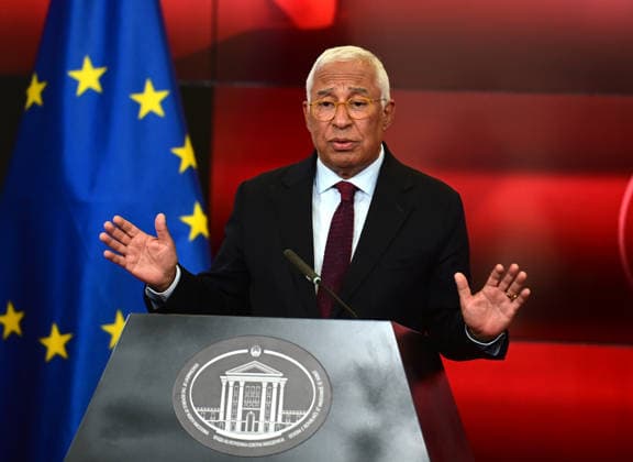 Antonio Costa European Council President during a joint press conference with Hristijan Mickoski Prime Minister of North Macedonia in Skopje, North Macedonia, 2 Juney 2026. IMAGO PETR STOJANOVSKI