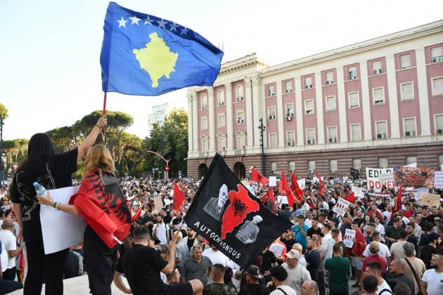 Protests continue in Albania over planned tourism project TIRANA, ALBANIA - JUNE 2: Thousands of demonstrators carrying banners and placards gather at Skanderbeg Square to protest the planned sale of a beach in the Zvernec area of Vlora as part of a tourism development project, in Tirana, Albania on June 2, 2026. Protesters after marched toward the Prime Minister’s Office to voice opposition to the project. Olsi Shehu Anadolu Tirana Albania. Editorial use only. Please get in touch for any other usage.  Copyright: x2026xAnadoluxOlsixShehux