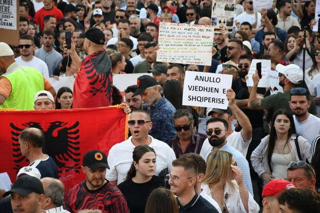 Protests continue in Albania over planned tourism project TIRANA, ALBANIA - JUNE 2: Thousands of demonstrators carrying banners and placards gather at Skanderbeg Square to protest the planned sale of a beach in the Zvernec area of Vlora as part of a tourism development project, in Tirana, Albania on June 2, 2026. Protesters after marched toward the Prime Minister’s Office to voice opposition to the project. Olsi Shehu Anadolu Tirana Albania. Editorial use only. Please get in touch for any other usage.  Copyright: x2026xAnadoluxOlsixShehux