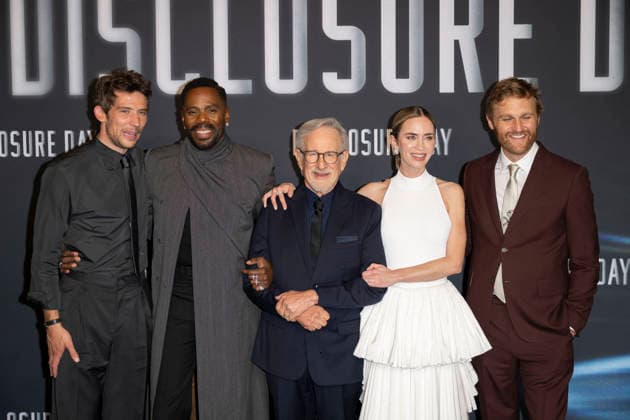 Photocall Disclosure Day in Paris Director Steven Spielberg and cast members Emily Blunt, Colman Domingo, Josh O Connor and Wyatt Russell pose during a photocall for the premiere of the film Disclosure Day in Paris, France, June 2, 2026. Photo by Eliot Blondet ABACAPRESS.COM Paris France France  Copyright: xBlondetxEliot ABACAx