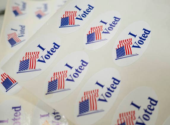 June 2, 2026, Sioux City, Iowa, USA: An Ã¢â‚¬oeI VotedÃ¢â‚¬Â sticker awaits voters in Sioux City, Iowa after casting their ballot selection at the Morningside Elementary precinct during a primary election for their candidate choice, either Republican and Democrat, to represent them in the upcoming mid-term election for the offices of governor and congressional districts. Sioux City USA - ZUMAm41_ 20260602_zaf_m41_011 Copyright: xJerryxMennengax