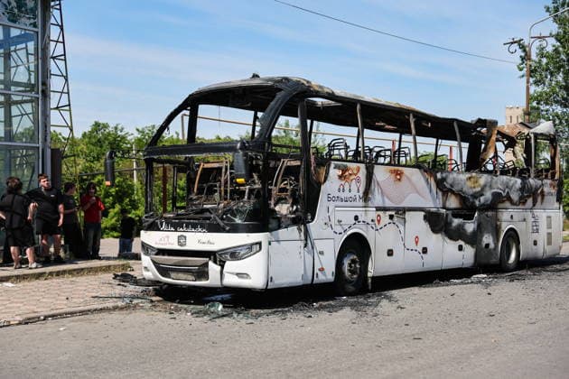 RUSSIA, DONETSK PEOPLE S REPUBLIC - JUNE 3, 2026: A view of a Moscow-to-Simferopol intercity coach after It was hit by a Ukrainian combat drone in Yenakiyevo. According to early reports, seven civilians were killed and 11 more people sustained various injuries Russia  - ZUMAt113 20260603_zaa_t113_034 Copyright: xDmitryxYagodkinx