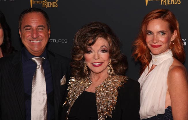 Murder Between Friends premiere London, UK. Mark Rozzano, Joan Collins and Hana Vagnerova at the Murder Between Friends premiere. Curzon Mayfair. 2nd June 2026. LMK11-S030626-001 Steve Bealing Landmark Media 